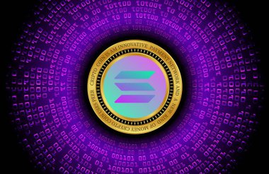 Dijital arkaplanda solana-sol sanal para birimi resmi. 3d illüstrasyon