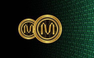 Dijital bir arka planda mina coin sanal para birimi görüntüsü. 3d illüstrasyon.