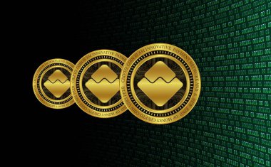 Dalgaların dijital bir arka planda sanal para biriminin görüntüsü. 3d illüstrasyon.