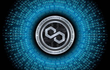 Çokgen-matik sanal para birimi resimleri. 3d illüstrasyon