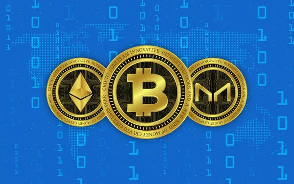 Bitcoin Éthérée Fabricant Image Monnaie Virtuelle Dans Arrière Plan Numérique — Photo