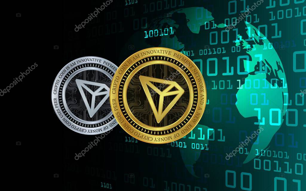 The tron-trx virtual currency. 3d illustrations.