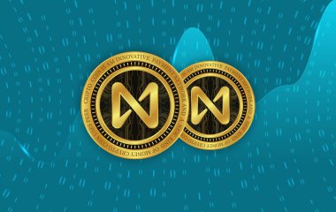 Dijital arka planda Protokol madeni para ve logonun yanında. 3d illüstrasyon resminin yanında.