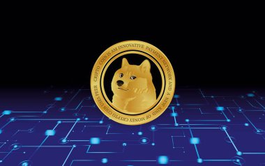 dogecoin-dog sanal para birimi görüntüsü. 3d illüstrasyon.