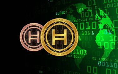 Hedera hashgraph-hbar sanal para birimi resimleri. 3d illüstrasyon.