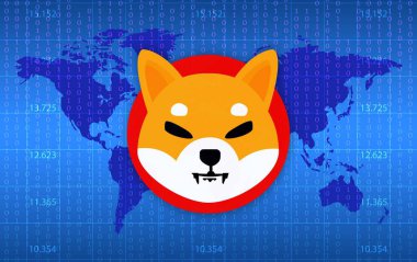 Shiba renkli arka planda sanal para birimi görselleri. 3d illüstrasyon.