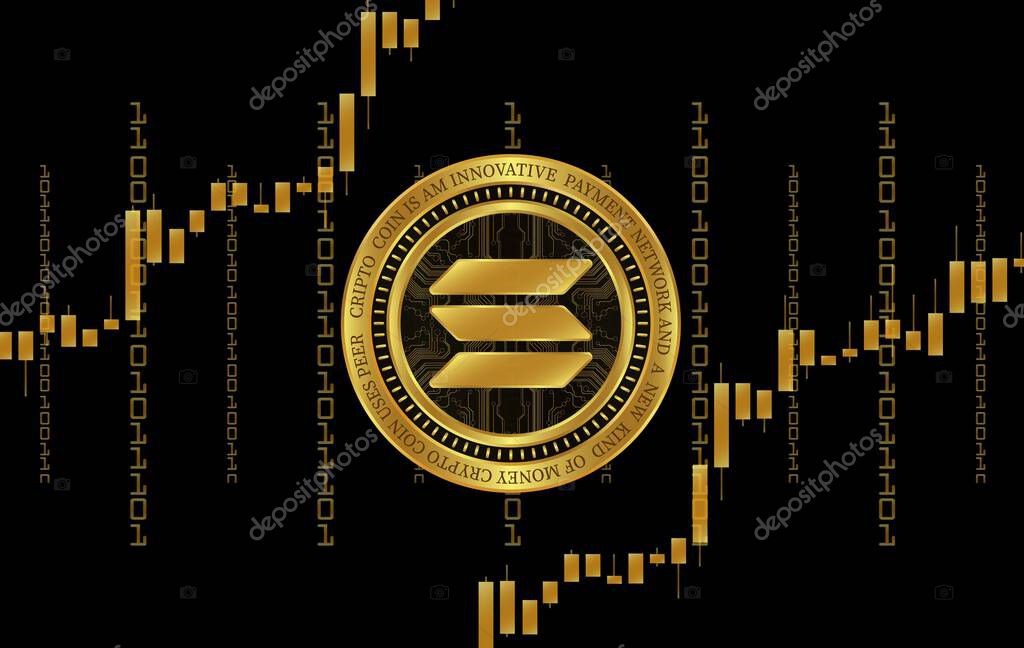 Image of solana-sol virtual currency on digital background. 3d illustration