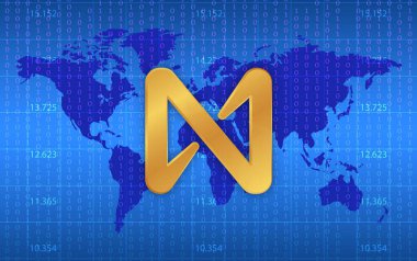 Dijital arka planda Protokol madeni para ve logonun yanında. 3d illüstrasyon resminin yanında.