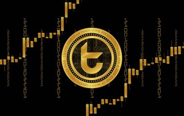 Bir tomochain-tomo sanal para biriminin dijital arkaplan resmi. 3d çizimler.