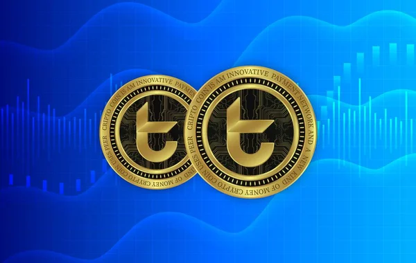 Bir tomochain-tomo sanal para biriminin dijital arkaplan resmi. 3d çizimler.