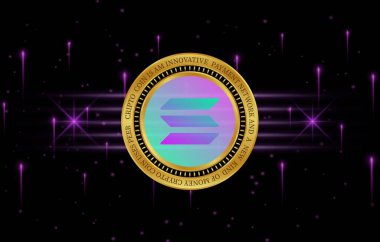 Dijital arkaplanda solana-sol sanal para birimi resmi. 3d illüstrasyon