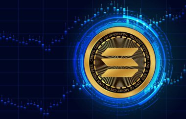 Dijital arkaplanda solana-sol sanal para birimi resmi. 3d illüstrasyon