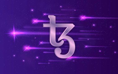 Tezos-xtz sanal para birimi görüntüleri. 3d illüstrasyon.