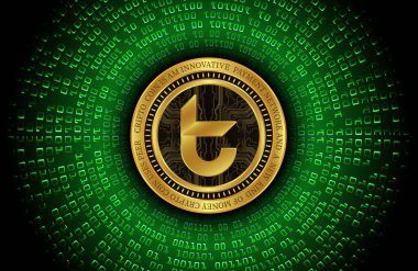Bir tomochain-tomo sanal para biriminin dijital arkaplan resmi. 3d çizimler.