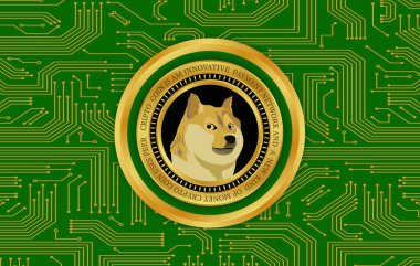 dogecoin-dog sanal para birimi görüntüsü. 3d illüstrasyon.