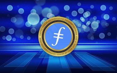 Dijital arkaplanda filecoin-fil sanal para biriminin görüntüsü. 3d illüstrasyon.