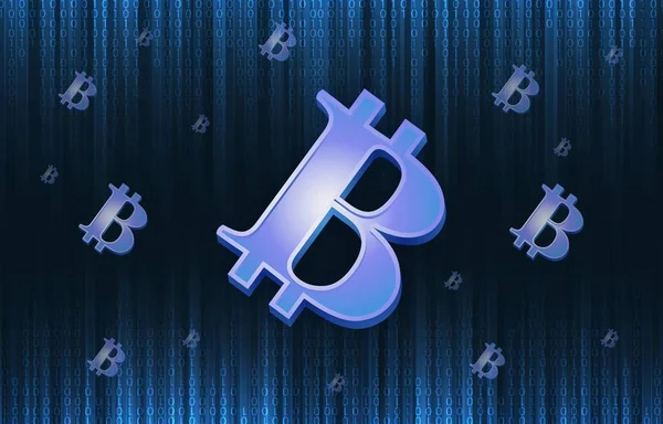 デジタル背景のビットコイン Btcロゴの画像です 3Dイラスト — ストック写真