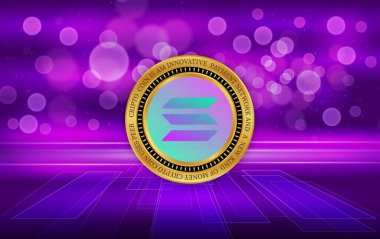 Dijital arkaplanda solana-sol sanal para birimi resmi. 3d illüstrasyon