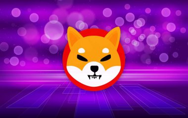Shiba renkli arka planda sanal para birimi görselleri. 3d illüstrasyon.