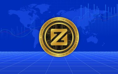 zcoin-xzc dijital arkaplanda sanal para birimi resimleri. 3d illüstrasyon.