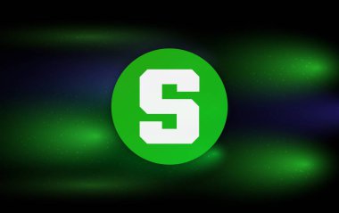  Soyut arka planda kum havuzu ve sanal para birimi logosu. 3d illüstrasyon.