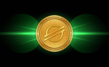 Dijital arkaplanda yıldız-xlm şifreli para birimi resimleri. 3d illüstrasyon.