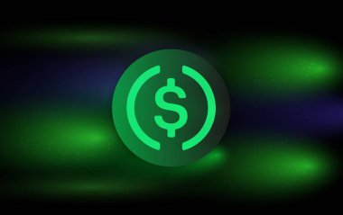 USDC dijital arkaplanda sanal para birimi görüntüleri. 3d illüstrasyon.