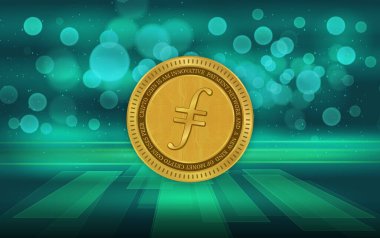 Dijital arkaplanda filecoin-fil sanal para biriminin görüntüsü. 3d illüstrasyon.