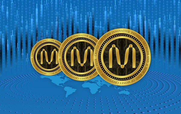 Een Afbeelding Van Mina Munt Virtuele Valuta Een Digitale Achtergrond — Stockfoto