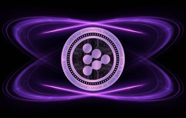 Dijital arkaplanda iexec-rlc şifreli para birimi resimleri. 3d illüstrasyon.