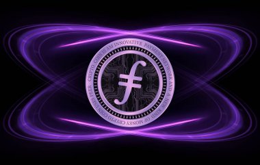 Dijital arkaplanda filecoin-fil sanal para biriminin görüntüsü. 3d illüstrasyon.