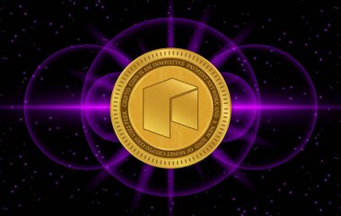 Dijital arkaplanda yeni sanal para birimi görüntüleri. 3d illüstrasyon.