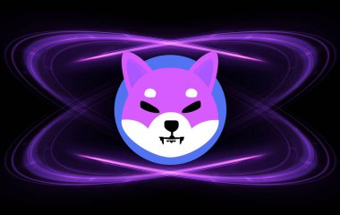 Shiba renkli arka planda sanal para birimi görselleri. 3d illüstrasyon.