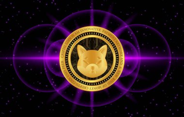 Shiba renkli arka planda sanal para birimi görselleri. 3d illüstrasyon.