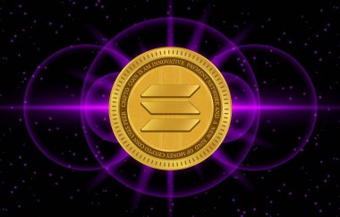 Dijital arkaplanda solana-sol sanal para birimi resmi. 3d illüstrasyon