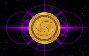 Sayısal arkaplandaki syscoin-sys şifreli para birimi resimleri. 3d illüstrasyon.