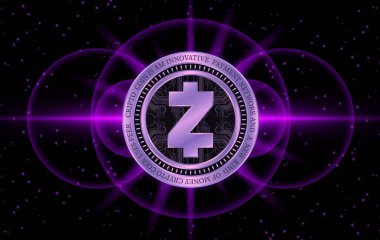 Zcash-zec sanal para biriminin dijital arkaplan resmi. 3d illüstrasyon.