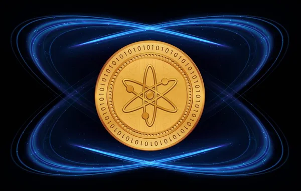 Images Cosmos Atome Crypto Monnaie Sur Fond Numérique Illustrations — Photo