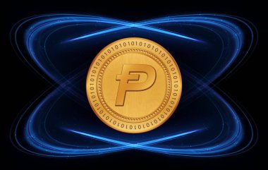 Dijital arka planda Potcoin-pot kripto para birimi resimleri. 3d illüstrasyon.