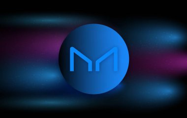 Dijital arka planda sanal para üreticisi-mkr madeni parasının bir görüntüsü. 3d illüstrasyon.