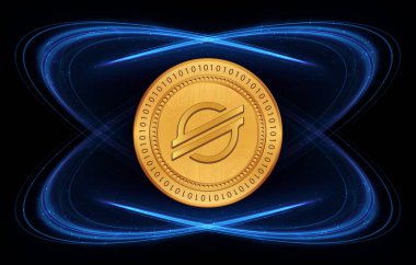 Dijital arkaplanda yıldız-xlm şifreli para birimi resimleri. 3d illüstrasyon.