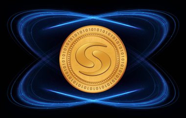 Sayısal arkaplandaki syscoin-sys şifreli para birimi resimleri. 3d illüstrasyon.