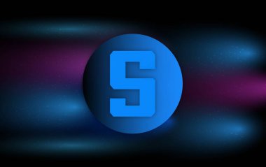  Soyut arka planda kum havuzu ve sanal para birimi logosu. 3d illüstrasyon.