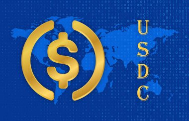 USDC dijital arkaplanda sanal para birimi görüntüleri. 3d illüstrasyon.