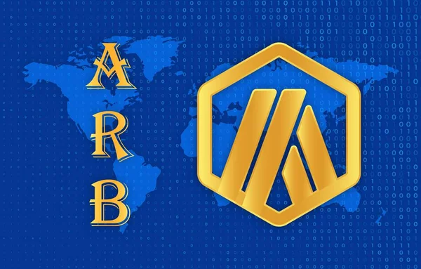 stock image an image of the arbitrum-arb virtual currency on a digital background. 3d illustrations.