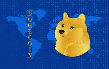 Dijital arkaplanda dogecoin-dog kripto para biriminin görüntüleri. 3d illüstrasyon.