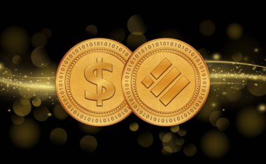 Binance usd-busd ve dolar şifreli para birimi görüntüleri. 3d illüstrasyon.