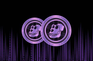 Dijital arka planda apecoin sanal para birimi görüntüsü. 3d illüstrasyon.