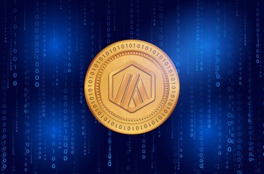 Arbitrum-yay sanal para biriminin dijital arkaplandaki görüntüsü. 3d illüstrasyon.