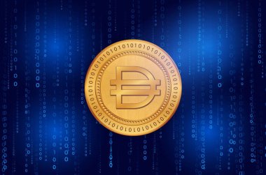Dijital arkaplanda dai kripto para birimi resimleri. 3d illüstrasyon.